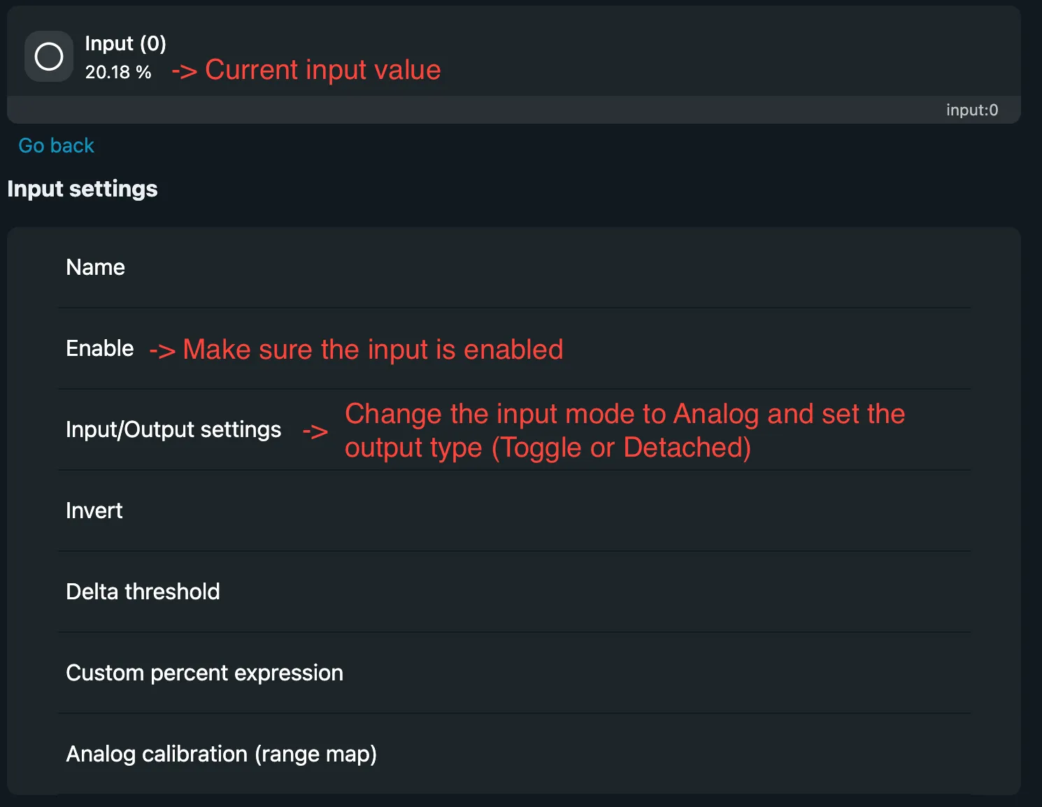Shelly input settings