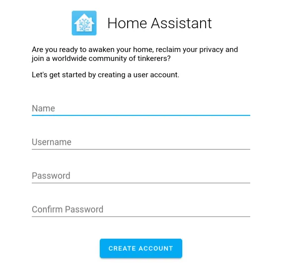 Home Assistant initial setup page