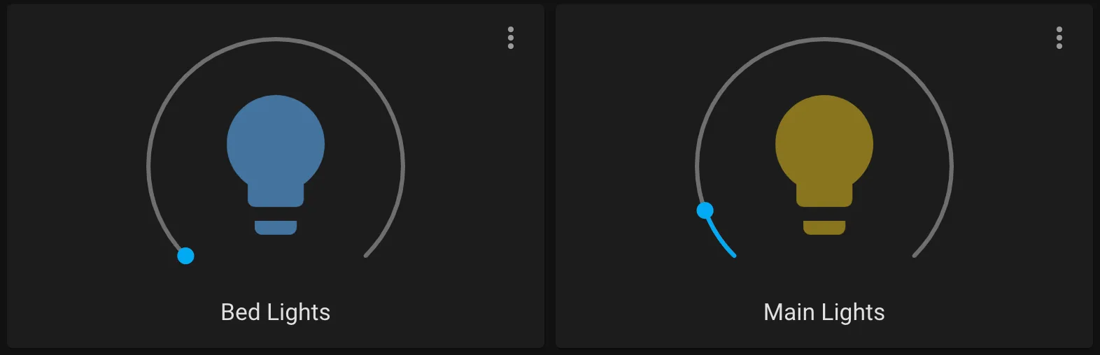 Home Assistant dashboard with light control card