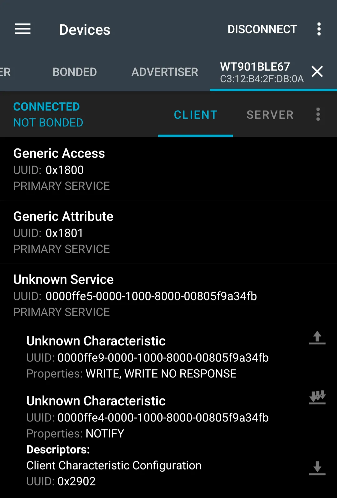 NRF Connect Screenshot