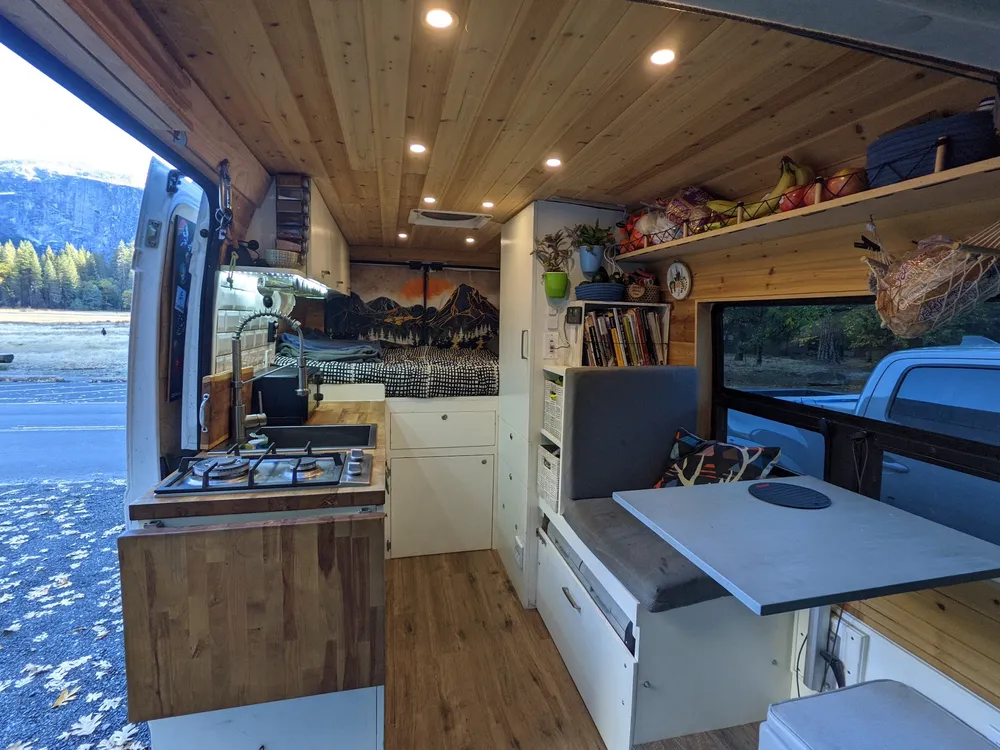 Campervan interior with custom lighting controls