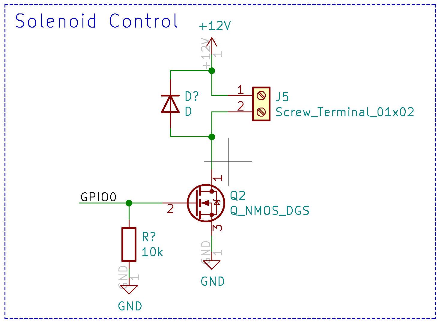 Solenoid switching circuit with MOSFET and flyback diode