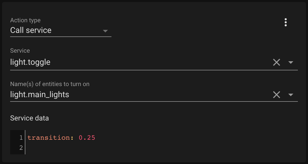 Automation action — toggle light