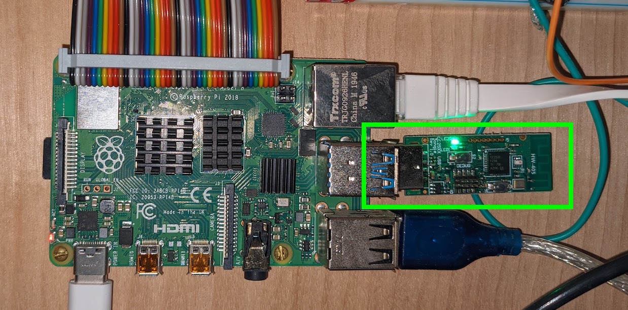 Zigbee CC2531 dongle connected to CC Debugger